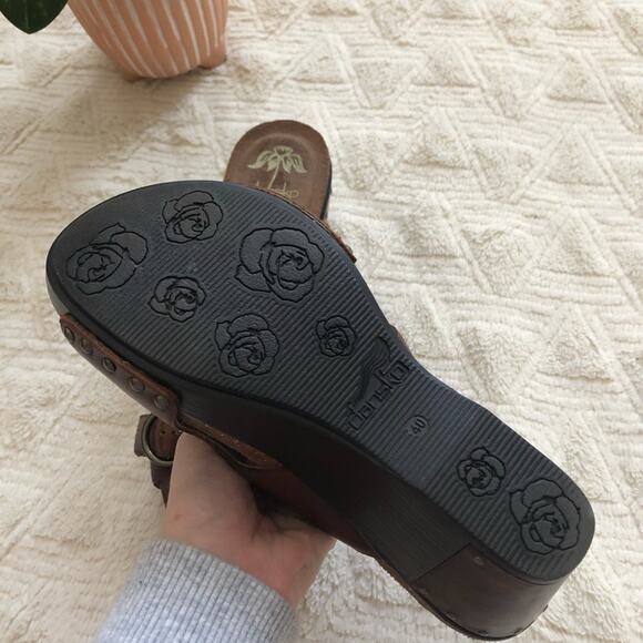 Dansko Fern Brown Leather Buckle Wedges - Picture 9 of 10